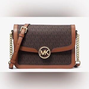 Michael Kors Brown and Tan MK Logo Crossbody Bag w/COA